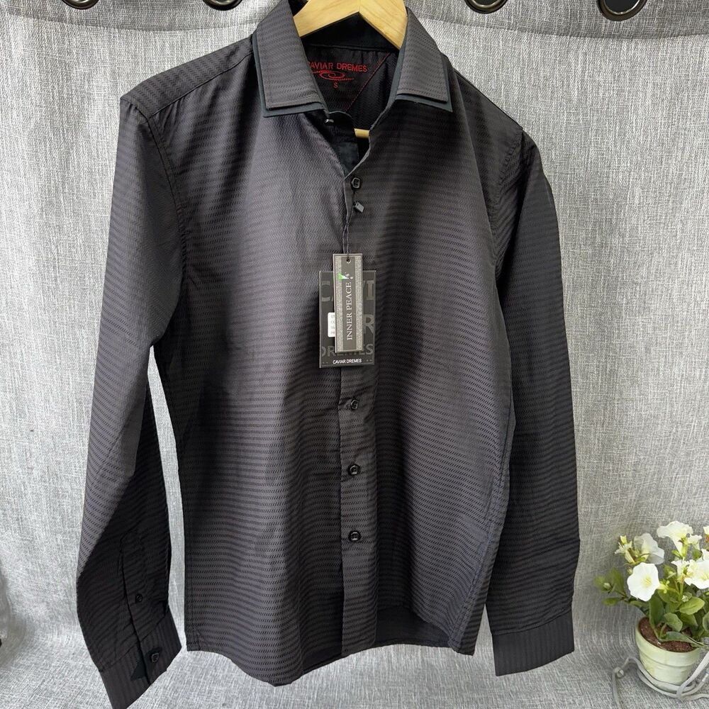 NWT Caviar Dremes Mens Shirt Slim Fit Geometric MSRP 128$ double collar S button